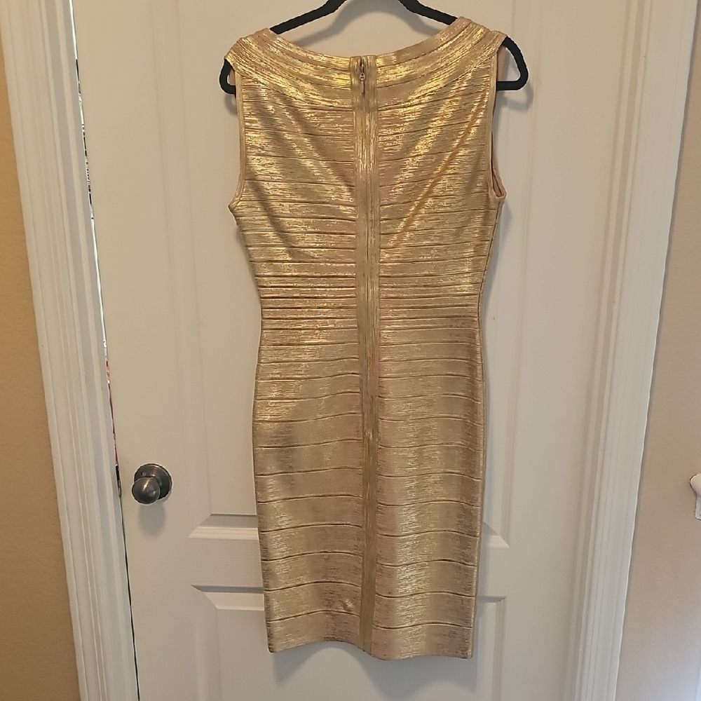 Herve Leger Gold Bandage Dress - Picture 3 of 4